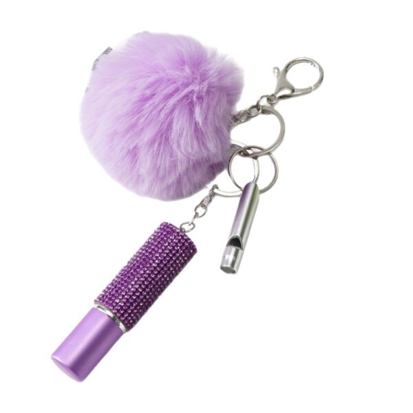 Wholesale Rhinestone Perfume Bottle Keychain with DIY Pom-Pom Set, Blue Plastic Decorative Car Key Accessory for Wedding Gift