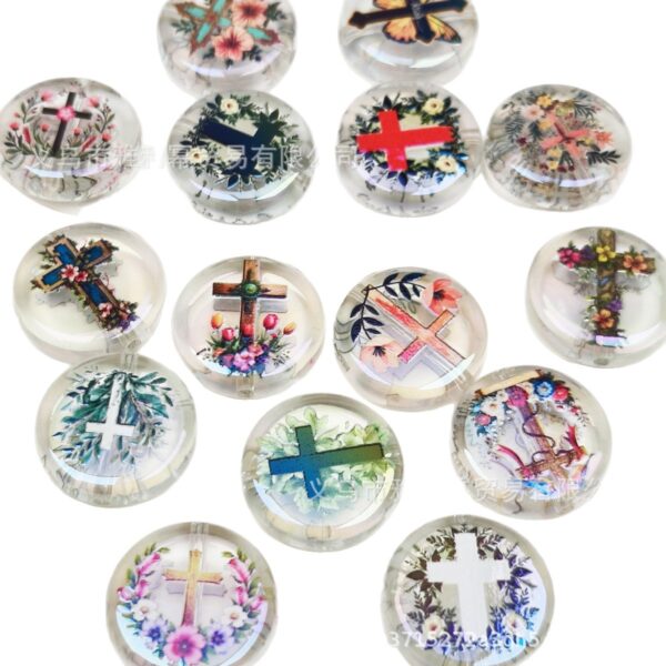 oly-0a9f48991b65d699a916646523d7f854 Wholesale Trendy Acrylic Floral Cross Beads Double Sided 24mm Beads for Jewelry Making