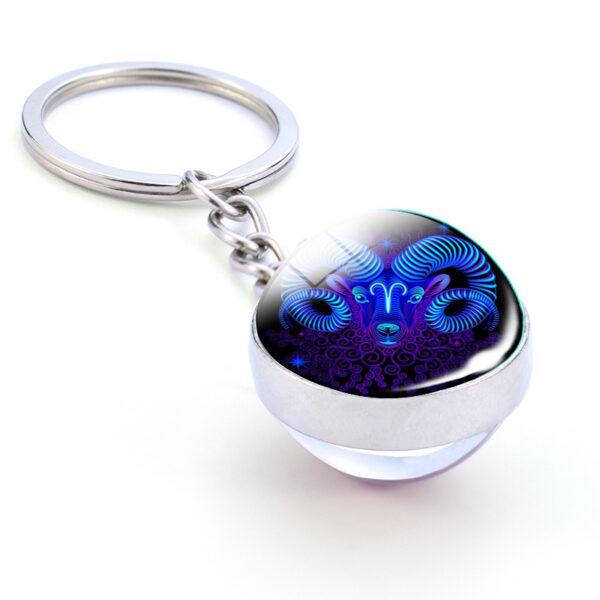 Wholesale 12 Zodiac Double Sided Glass Ball Keychain Key Ring Decorative Accessory for Birthday Gifts