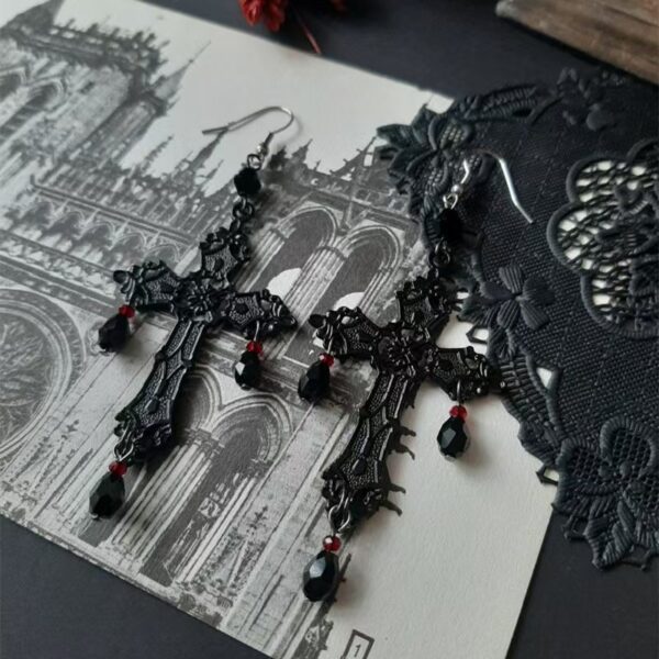 Wholesale Gothic Cross Earrings Red Zinc Alloy Jewelry Accessory for Party Wear