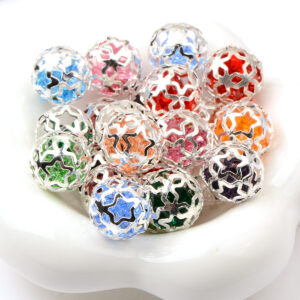 Wholesale Hollow Star Alloy Beads Silver Zircon Ball DIY Phone Chain Charm