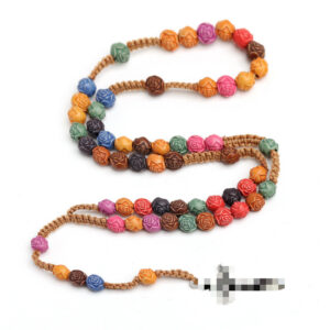 Wholesale Plastic Resin Cross Rosary Necklace Colorful Beads Fashion Jewelry Accessory Gift