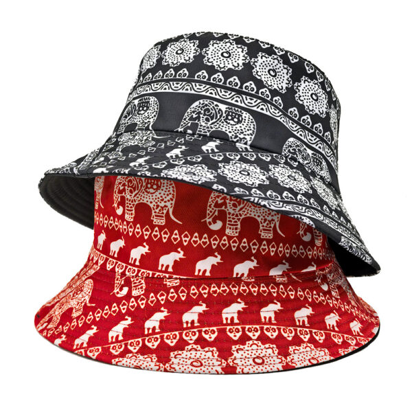 Wholesale Elephant Pattern Bucket Hat Navy Blue Double Sided Summer Sun Protection Fashion Accessory