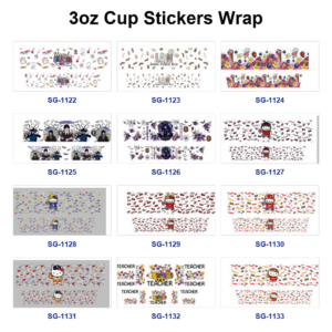 Wholesale 8pcs Mixed Cute Cartoon Cat Stationery Ice Cream Dark Horror Character Teacher Pencil Print 3oz Cup Stickers Wrap OLY Exclusive