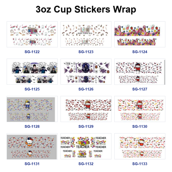 oly-0b3e433fba28dfa516eefac3c33b5a60 Wholesale 8pcs Mixed Cute Cartoon Cat Stationery Ice Cream Dark Horror Character Teacher Pencil Print 3oz Cup Stickers Wrap OLY Exclusive