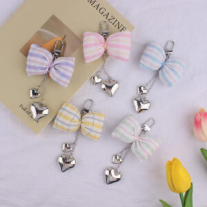 oly-0b530c3f59da194ea25c46cb459657f6 Wholesale Pink Cloth Bow Heart Keychain Lolita Style Bag Charm with Handmade Beads Fashion Accessory