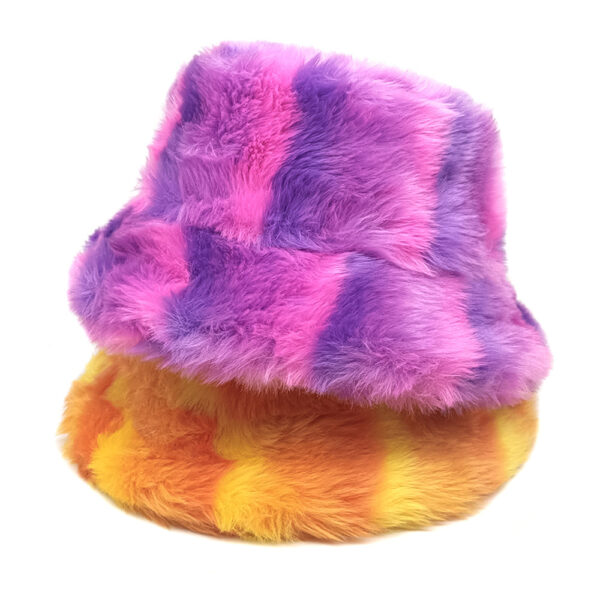 Wholesale Rainbow Tie Dye Plush Bucket Hat Thick Warm Winter Women's Outdoor Casual Hat