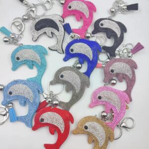 oly-0baf27351cba7cf2d63e73d5760604b8 Wholesale Two Tone Rhinestone Dolphin Velvet Keychain Gift Accessory