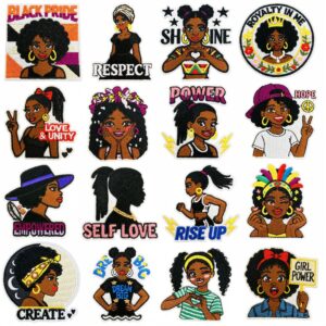 oly-0c29cf2db11bef945126c6a47d5156fd Wholesale Chic Black Girl Applique Patches Set - 16 Pcs Polyester Thread Fashion Accessory