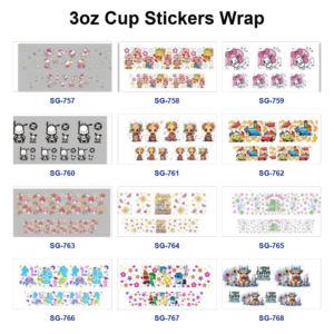 Wholesale 8pcs Cute Cartoon Anime Character Print 3oz Cup Stickers Wrap OLY Exclusive