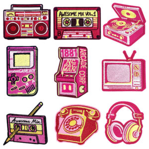 oly-0c521ad4faba2ef7442e0fd55b9ea989 Wholesale Trendy Pink Retro Record Player Game Console Embroidered Patch for Shoes Hats Boutique Gift