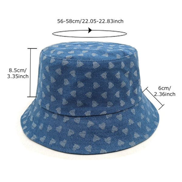 Wholesale Modern Heart Pattern Denim Fisherman Hat Navy Blue Casual Sun Hat
