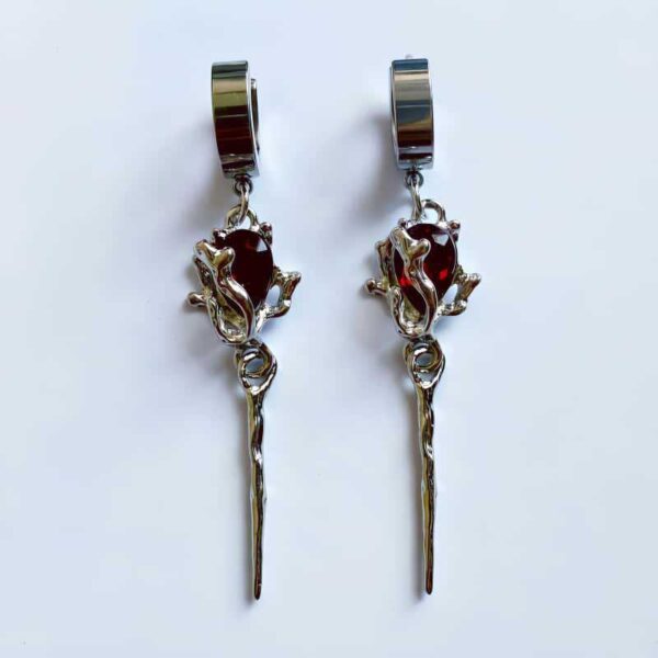 Wholesale Gothic Punk Ruby Earrings in Stainless Steel Boutique Resale Jewelry Accessory