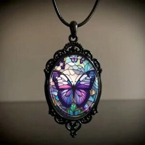 oly-0c7d86975d6d0aaa15bd13a3e4dbae67 Wholesale Butterfly Pendant Necklace Purple Enamel Charm Jewelry Accessory Gift