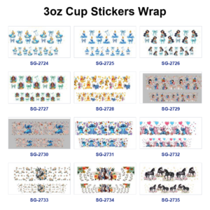 Wholesale 8pcs Princess Cartoon Horse Floral Print 3oz Cup Stickers Wrap OLY Exclusive