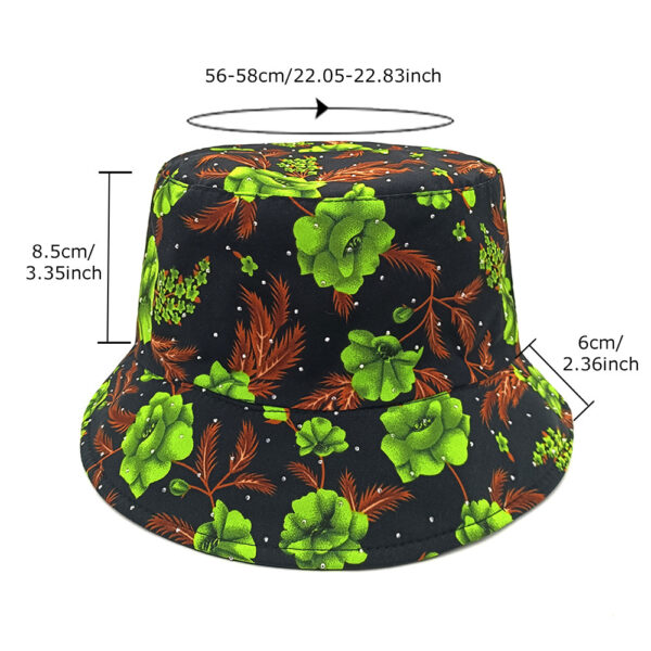 Wholesale Floral Rhinestone Double Sided Bucket Hat Sun Protection Casual Fashion Accessory Gift