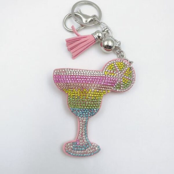 Wholesale Rhinestone Wine Glass Keychain Tassel Key Ring Fashion Accessory Gift for Wedding
