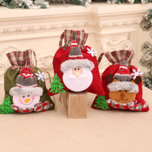 Wholesale Santa Claus Plaid Flannel Christmas Gift Bag for Candy Apples Holiday Decor