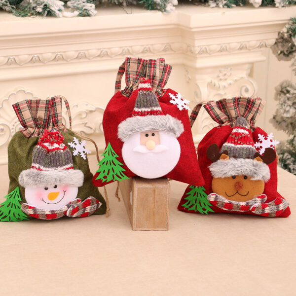 oly-0ca7d7b81d6669fe38a6c0c7279a2ee0 Wholesale Santa Claus Plaid Flannel Christmas Gift Bag for Candy Apples Holiday Decor