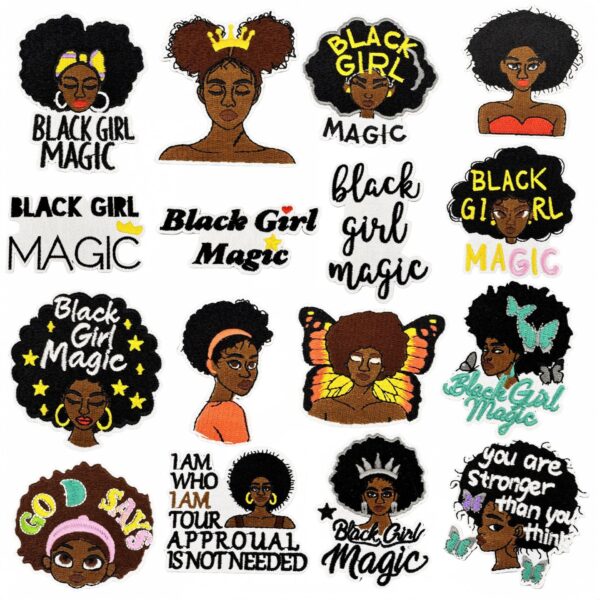 oly-0cae49de244bfb0714b7fa30f643b3c4 Wholesale Embroidered Black Girl Polyester Patch for Luggage Bag Charm Accessory