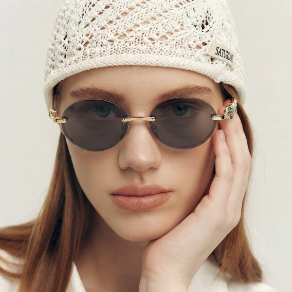 oly-0cb244774785d6253b29c15c22b05d74 Wholesale Y2K Retro Oval Rimless Color Changing Sunglasses Gold Frame UV400 Fashion Accessory