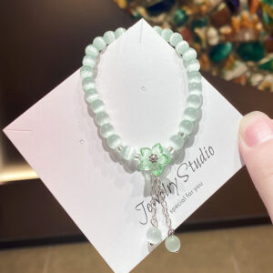 Green cat eye glass flower bracelet bag