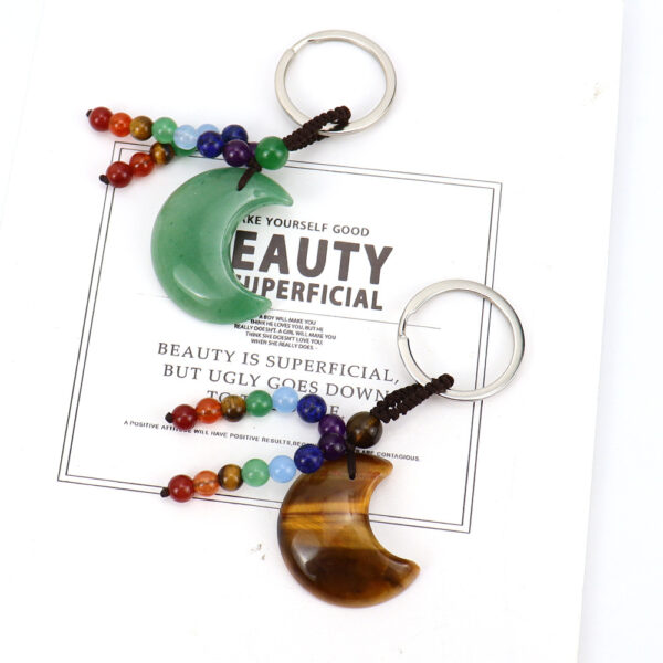 oly-0cc3c1b692cbaeed81bbe753fd81fa53 Wholesale Handwoven Natural Crystal Moon Keychain Pendant - Decorative Bag Charm for Purse or Car Key Accessory