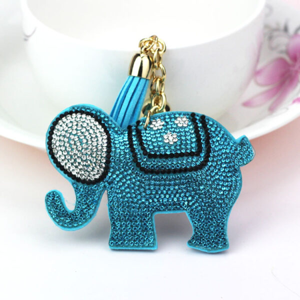 Wholesale Light Blue Flannel Elephant Keychain with Rhinestone Tassel Boutique Resale Fashion Accessory