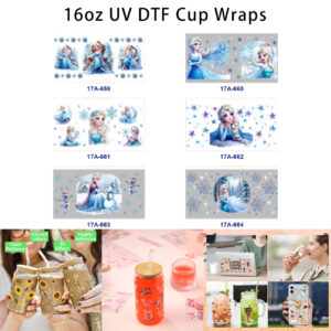 oly-0cf8eb5f533149e99286205880f47b93 Wholesale 5pcs Winter Magic Maiden Snowflake Star Snowman Forest Scene Mixed Decor Prints 16oz Cup UV DTF Wraps OLY Exclusive