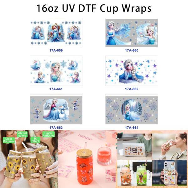 oly-0cf8eb5f533149e99286205880f47b93 Wholesale 5pcs Winter Magic Maiden Snowflake Star Snowman Forest Scene Mixed Decor Prints 16oz Cup UV DTF Wraps OLY Exclusive