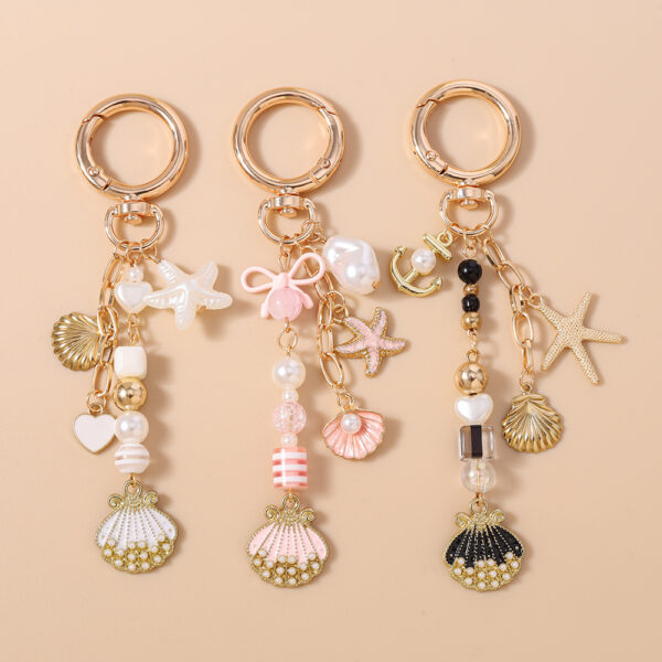 Wholesale Cute Shell Starfish Pearl Beaded Keychain Zinc Alloy Decorative Accessory for Bag Charm or Gift