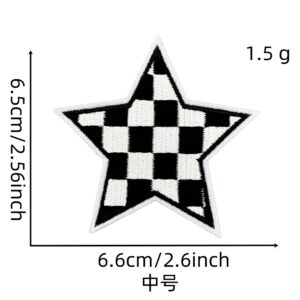 Medium five-pointed star lightning black and white plaid cloth patch