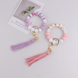 oly-0d85f623732bd87ca0e36b3fdc04e9ae Wholesale Water Print Bead Keychain Bracelet Silicone Fashion Accessory Gift for Party