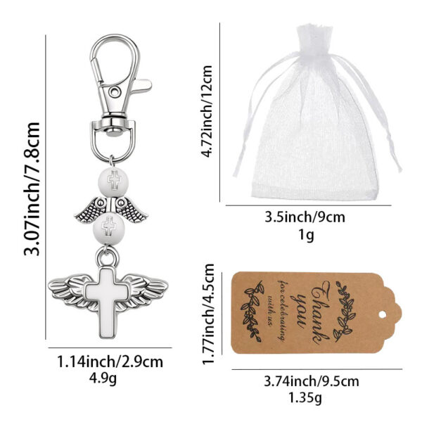Wholesale Alloy Cross Guardian Angel Keychain Pendant White Mesh Bag Gift Decorative Accessory
