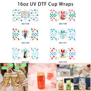 oly-0da08f5227d54e8f2cadff2e19a52360 Wholesale 5pcs Sweet Pastel Cartoon Princess Bow Checker Grid Star Fairy Silhouette Mixed Decor Prints 16oz Cup UV DTF Wraps OLY Exclusive