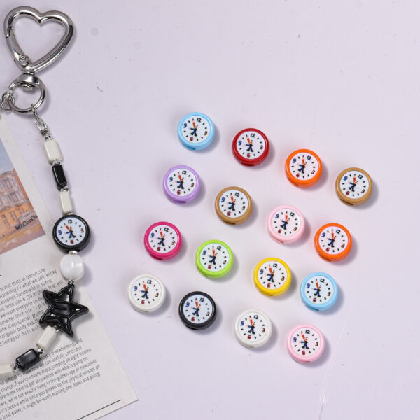 oly-0daa2802bca533c5df37b8ef3e657ea6 Wholesale Trendy Cartoon Clock Acrylic Loose Beads Electroplated for DIY Keychain Phone Charm