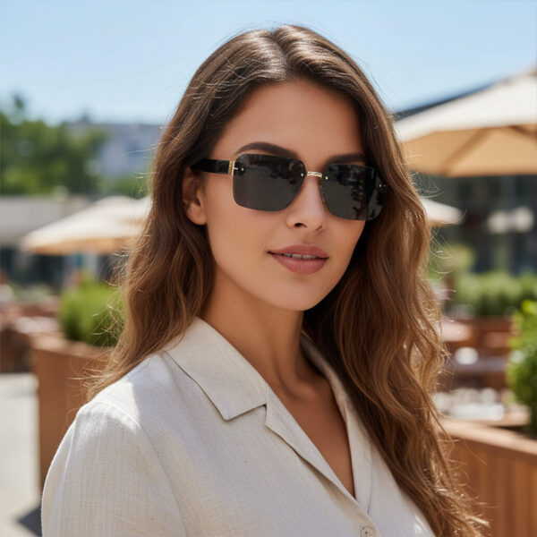 oly-0dbf2dd168b6c92814d0c90bc7c08dd8 Wholesale Stylish Retro Frameless Sunglasses UV400 Sun Protection Gold Frame Grey Lens Boutique Resale Accessory