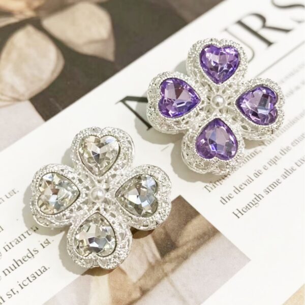 oly-0dec515229b521260bc5db4e3864ade1 Wholesale Alloy Electroplated Four Leaf Clover Charm with Rhinestone Double Sided for DIY Phone Chain Keychain Bag Charm