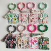 Wholesale Dark Pink PU Floral Card Holder Wallet with Keychain Fashion Accessory