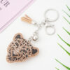 Wholesale Stylish Khaki Leather Cheetah Rhinestone Tassel Keychain Bag Charm Car Key Accessory Gift