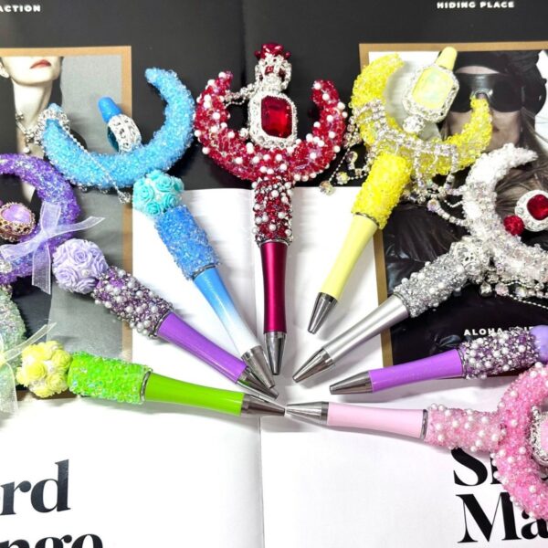 oly-0eb8264a9dc171ac4c12a7294dda4572 Wholesale Trendy Moon Boat Beaded Pen Colorful Sugar Design Chic Writing Accessory