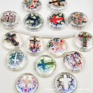 oly-0f066d4c9cde5841a8b308bd4d0d0ce7 Wholesale Trendy Acrylic Floral Cross Beads Double Sided 24mm Beads for Jewelry Making
