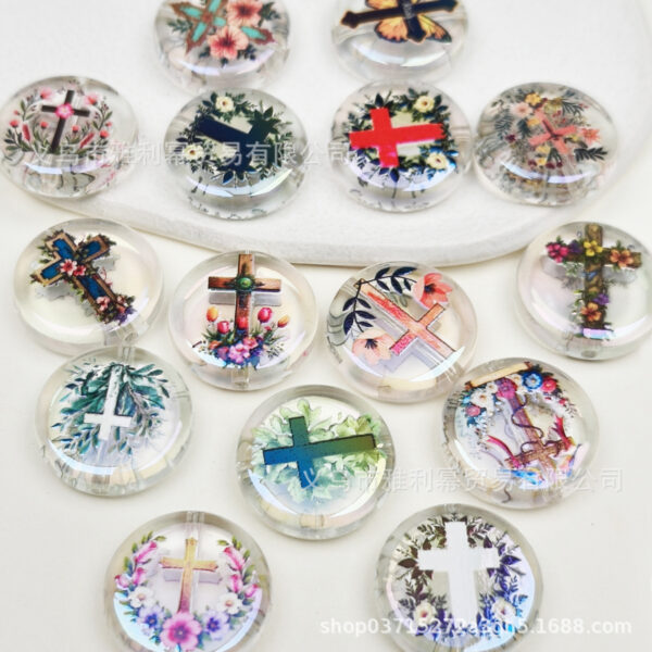 oly-0f066d4c9cde5841a8b308bd4d0d0ce7 Wholesale Trendy Acrylic Floral Cross Beads Double Sided 24mm Beads for Jewelry Making
