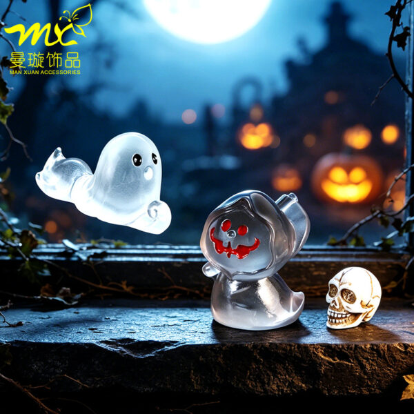 Wholesale Resin Halloween Luminous Ghost Pumpkin Figurine Decorative Ornament Gift