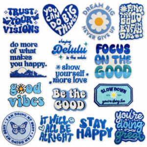 oly-0f0e9b536b6499c50cbaf0f23d66263a Wholesale Fashion Blue Embroidered Patch Positive English Iron-On Badge Decorative Accent for Clothing Bags Resale