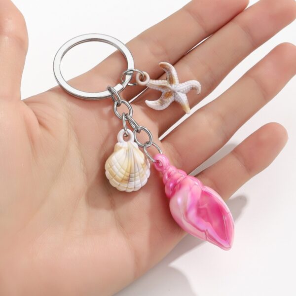 oly-0f12dfbadaa15c13701e0d1efd4be470 Wholesale Beach Seashell Starfish Design Blue Resin Keychain Bag Charm Car Key Accessory Gift