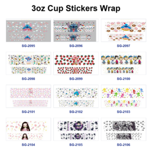 Wholesale 8pcs Mixed Cute Anime Cartoon Character Print 3oz Cup Stickers Wrap OLY Exclusive