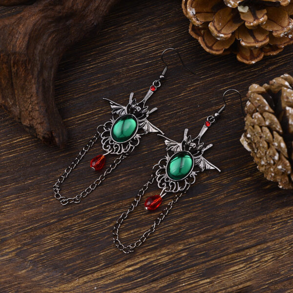 oly-0f51a9cba9ac999e39120554ff8c059c Wholesale Vintage Gothic Bat Rhinestone Tassel Earrings Zinc Alloy Gun Black Party Jewelry