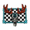 oly-0f5570ca20d486c1d7c727a7ca57cd58 Wholesale Western Cowboy Patch Set - Cartoon Cow Skull & Checkerboard Embroidery - 15 Pieces DIY Craft Supply for Resale