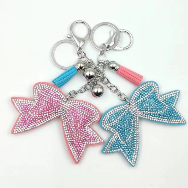 Wholesale Trendy Bow Rhinestone Keychain with Tassel Zinc Alloy Bag Decorative Accessory for Wedding Gift Boutique
